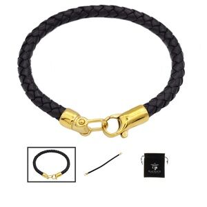 Men’s Black Leather Gold Stainless Steel Bracelet BLACKJACK